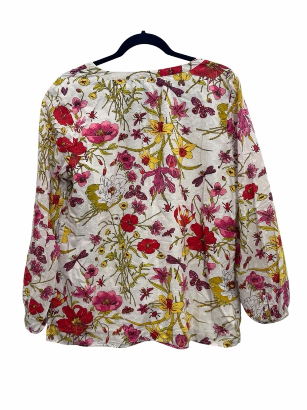 Talbots Floral Butterfly Dragonfly Cotton Tunic Blouse Large - Picture 3 of 5